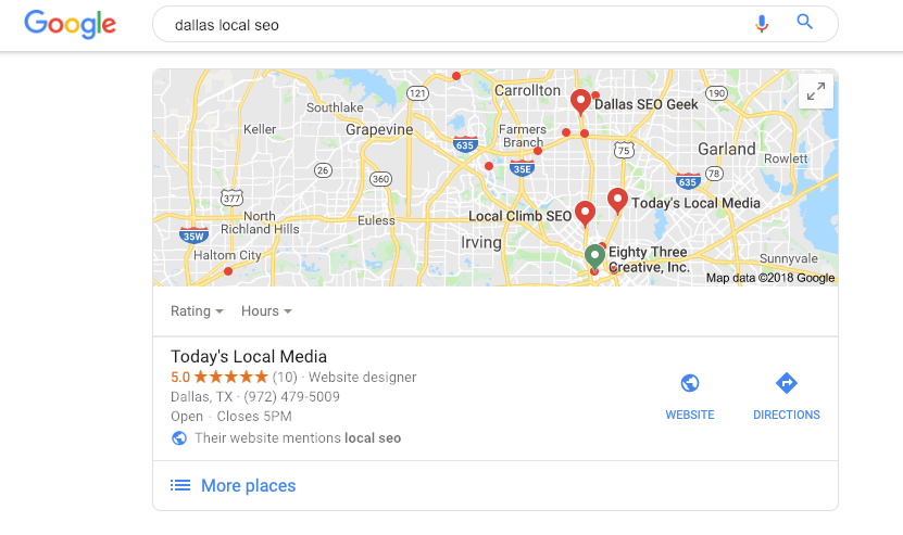 Dallas Local SEO Search Results