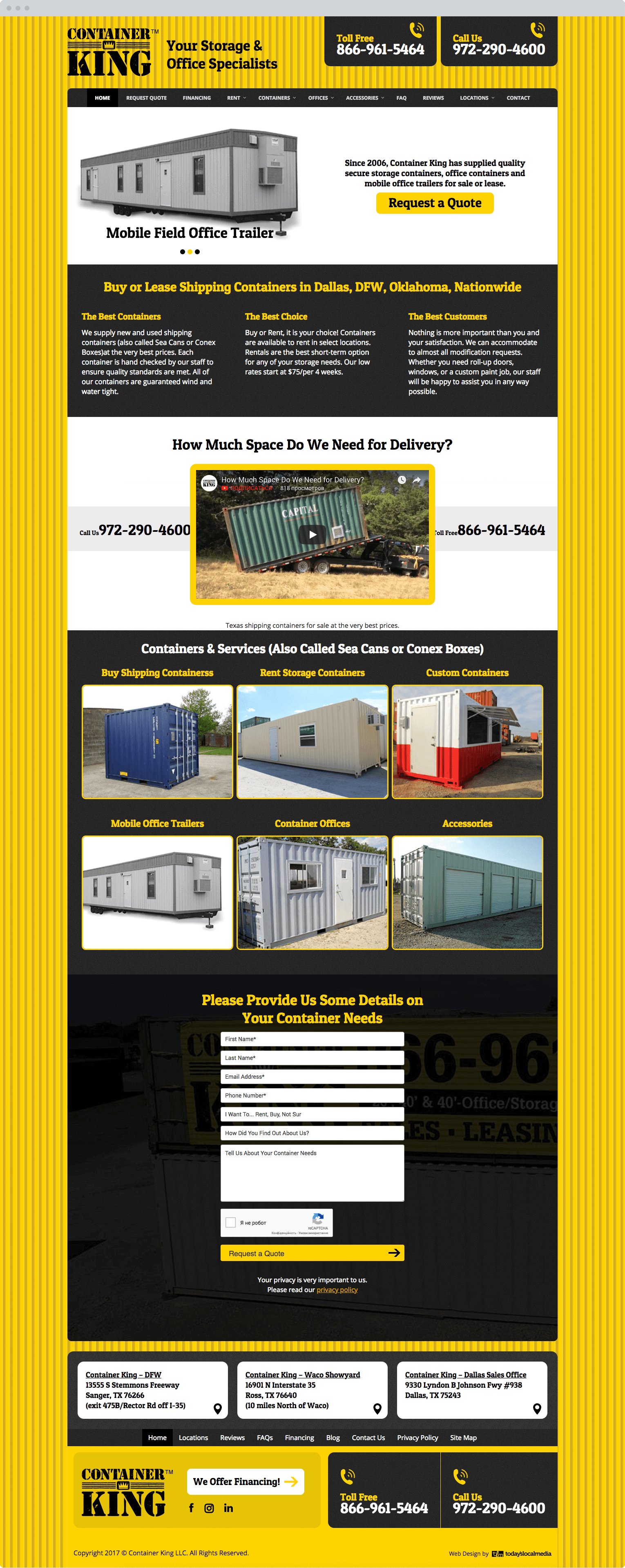 Image of home page web design for shipping container business