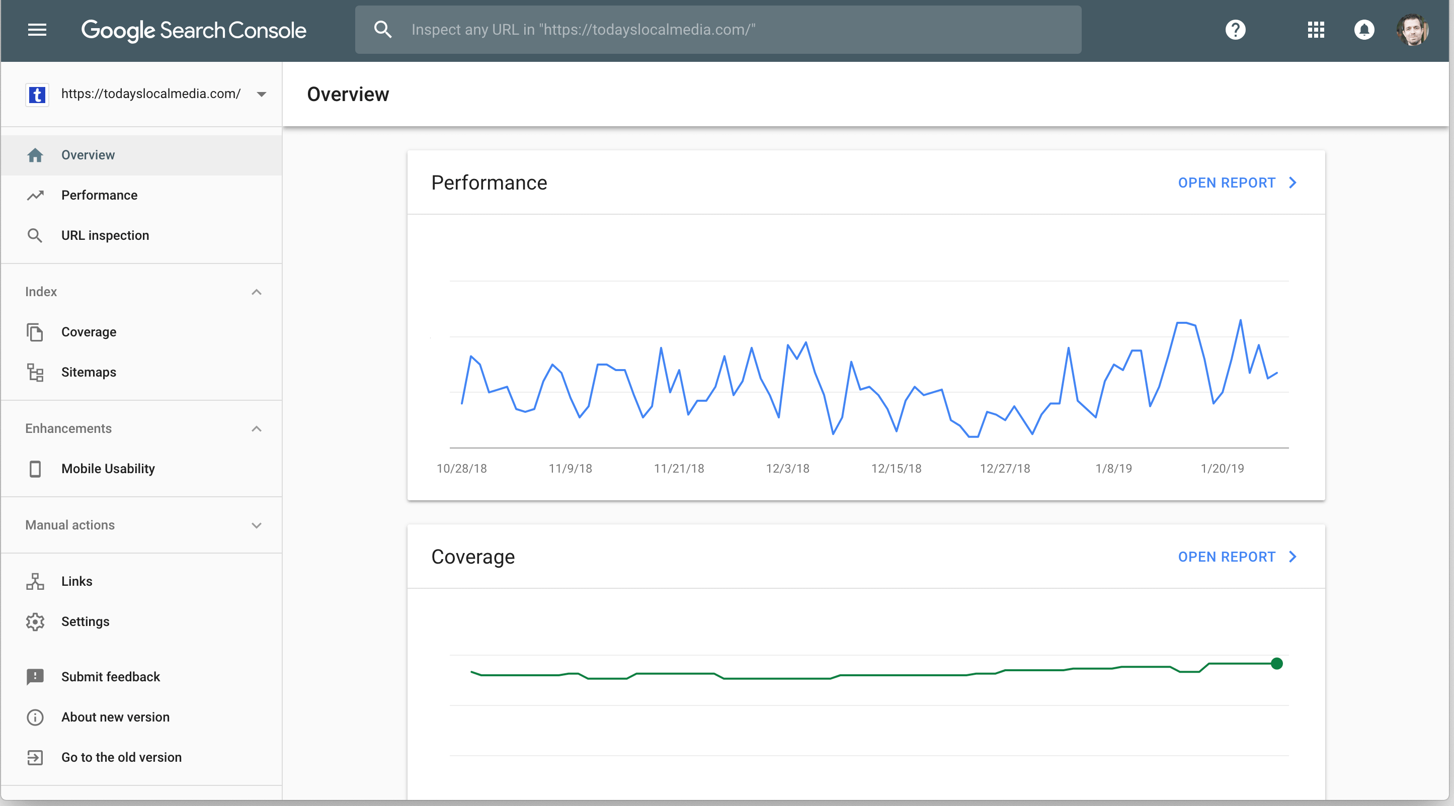 Image of Google Search Console's home page