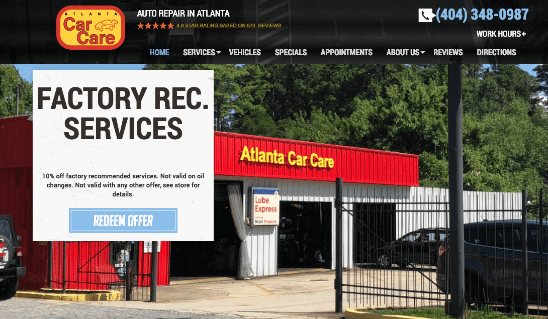 Contact Information Shown for Auto Repair SEO