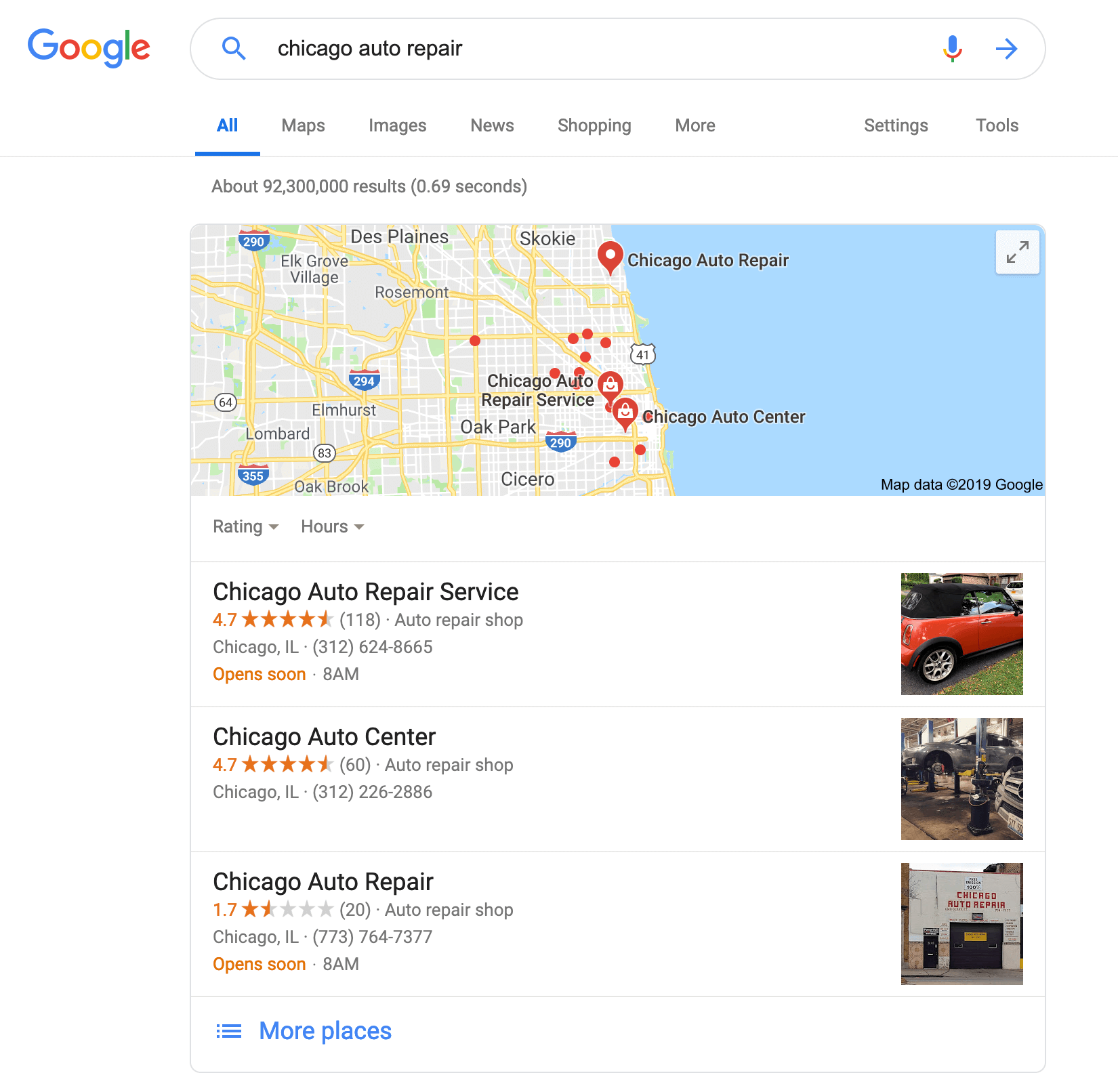 Google Local Search for Auto Repair
