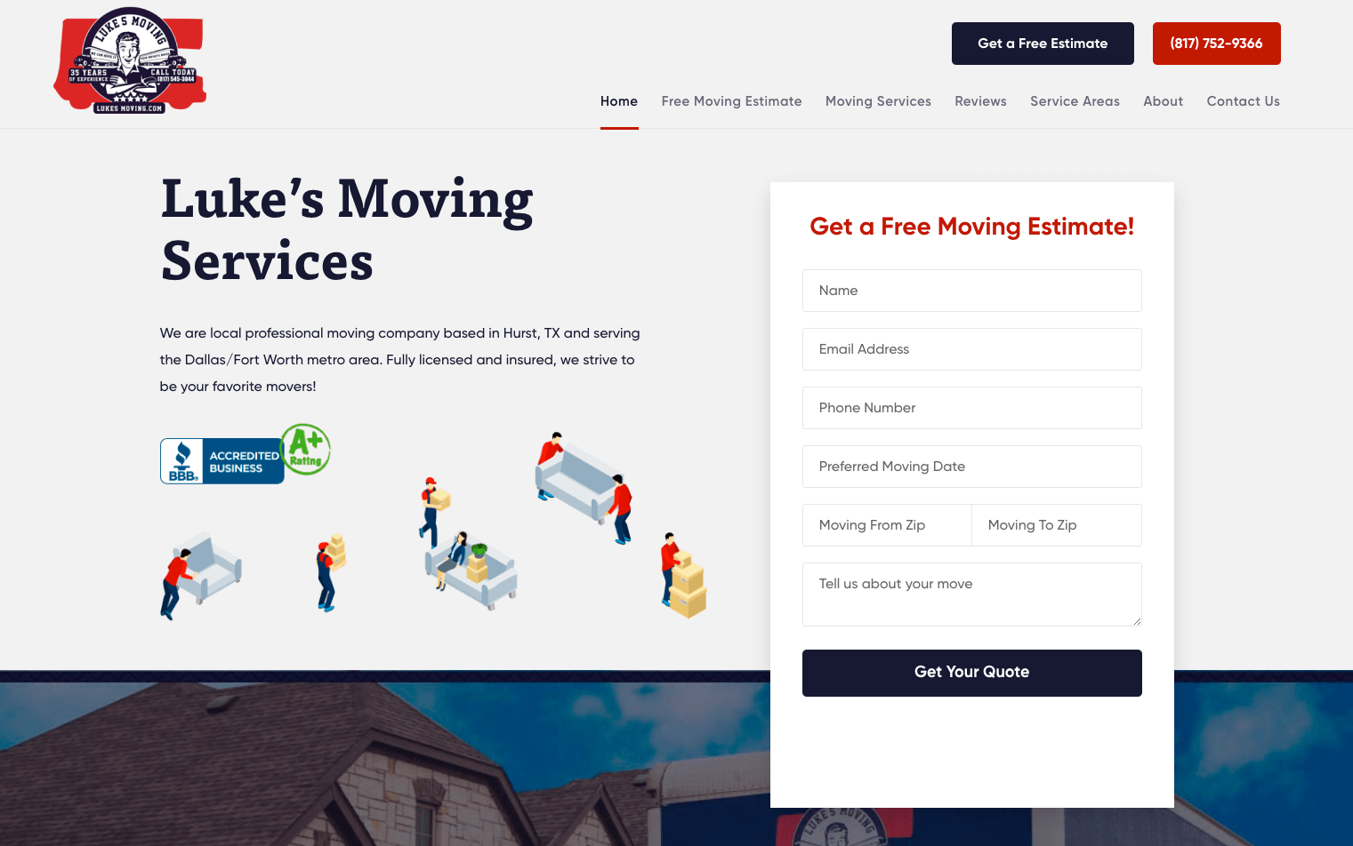 Image of Moving Company Website Home Page