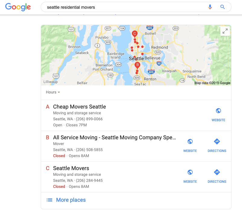 Image of Google Local SEO Marketing for Moving Company
