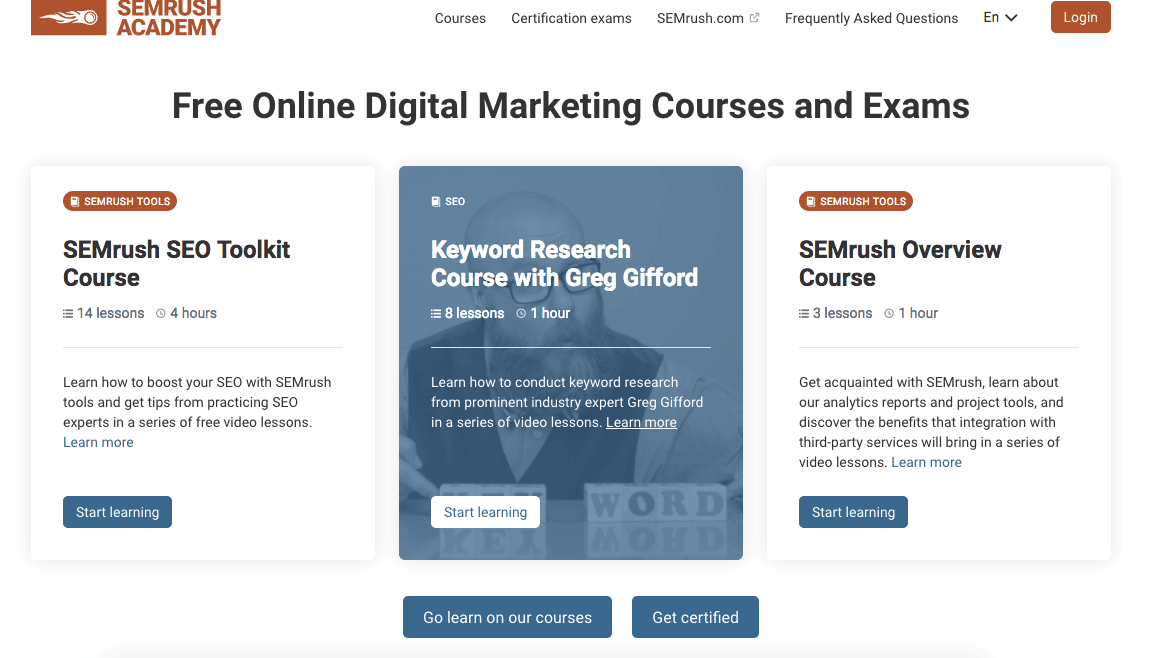 SEMrush free digital marketing courses