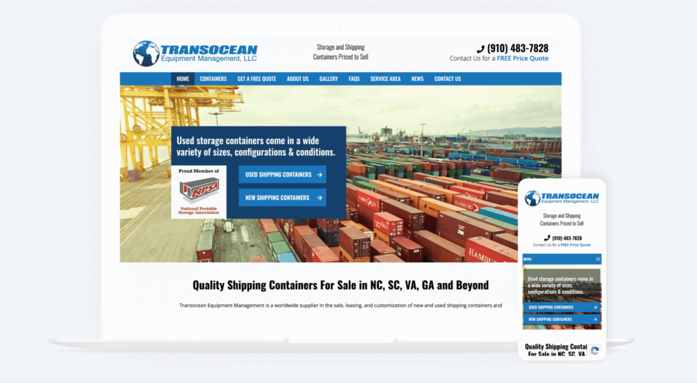 Shipping container company mobile web design