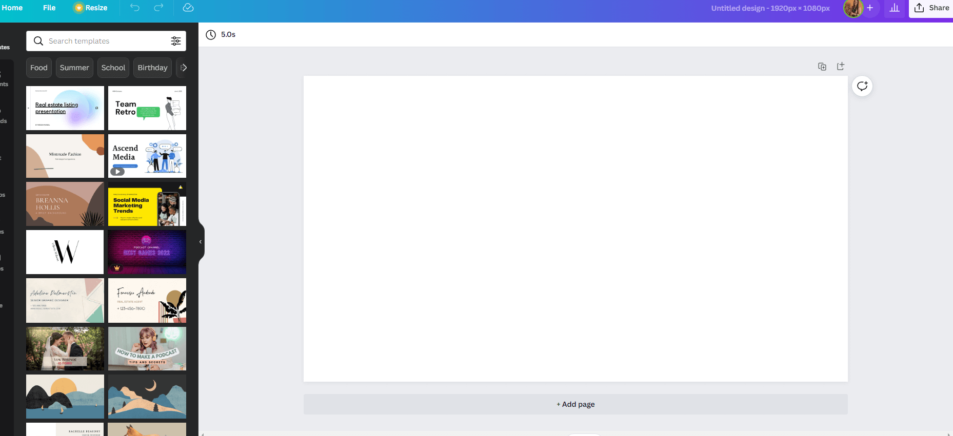 blank page in canva