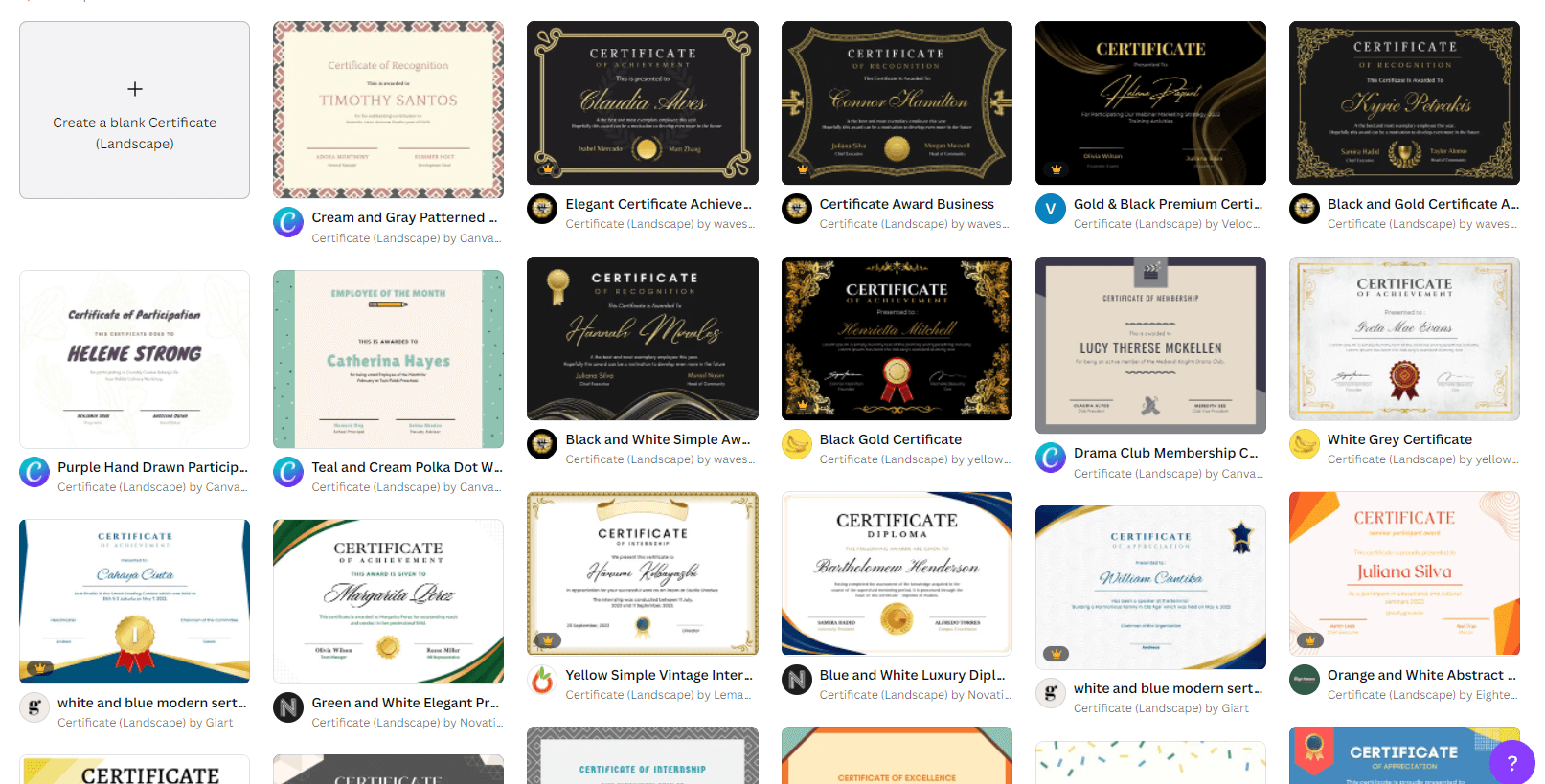 certificate templates on canva